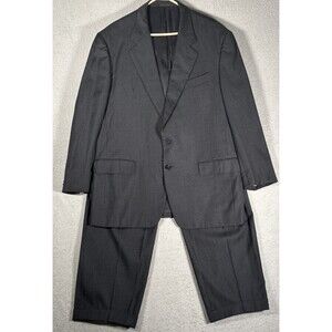 Vintage Gianluca Isaia Napoli Suit 2 Piece Black Pinstripe 80s Wool Size 48L 40W
